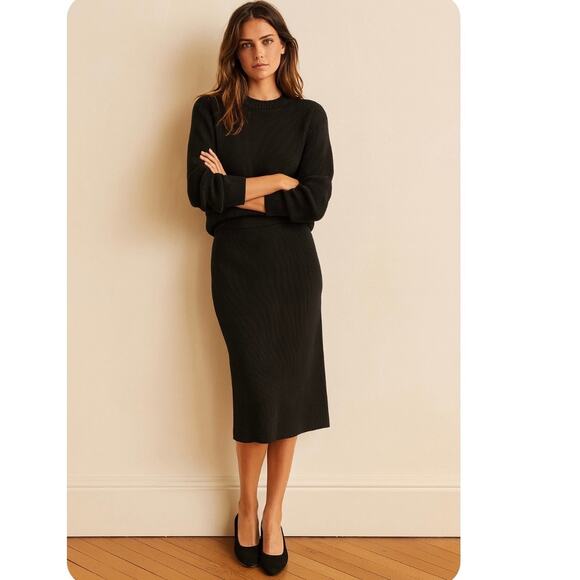 Vince Black Ribbed Knit Pencil Skirt With Back Slit Classic Minimalist Small - Picture 1 of 16